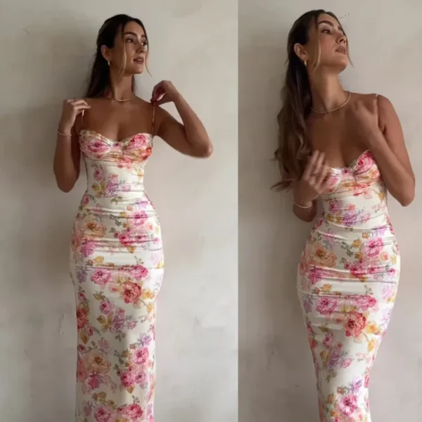 Summer European Style Printed Open-Back Tank Dress