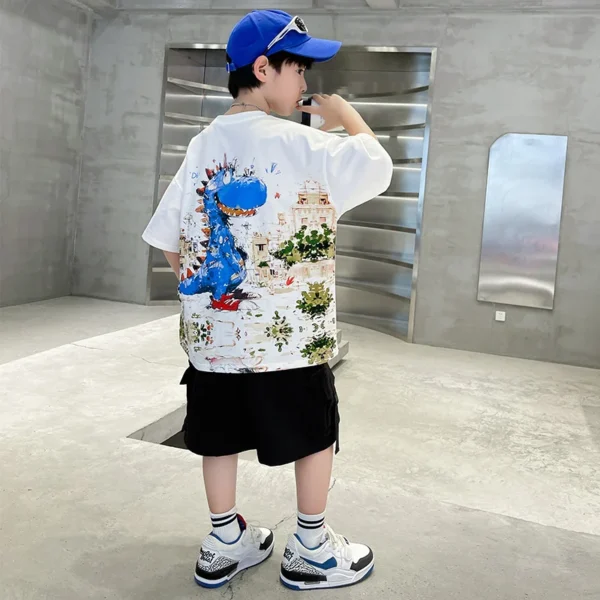 Boy Set Children Short Sleeve Dinosaur T-shirt + Shorts - Image 3