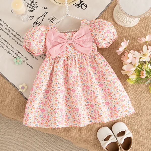 Baby Girl Dress Summer Bow And All-over Printed Floral