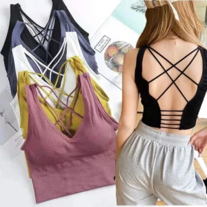 Women Cross Back Sexy Gym Vest Tops Sportswear Crop Push up Top