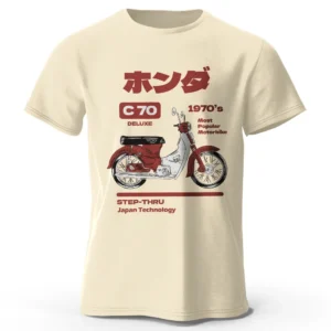 Japanese Retro Motorcycle Print 100% Cotton T-Shirt
