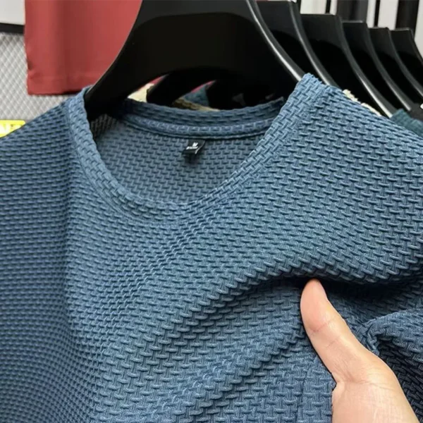 Men Mesh Ice Silk T-shirt Men's Round Neck Short sleeved New - Image 4