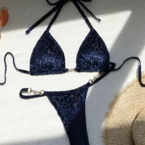 Leopard Halter Mini Micro Thong Bikini Women Swimwear Female