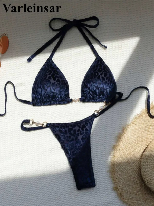 Leopard Halter Mini Micro Thong Bikini Women Swimwear Female