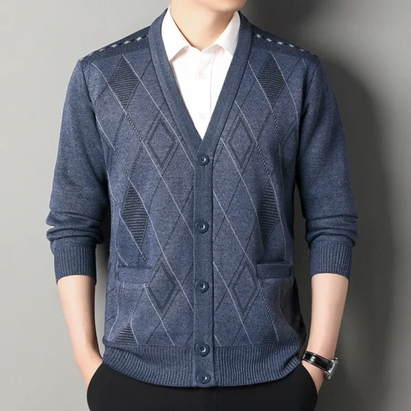 Men's Casual Cardigan Jacket V-neck Sweater - Image 5