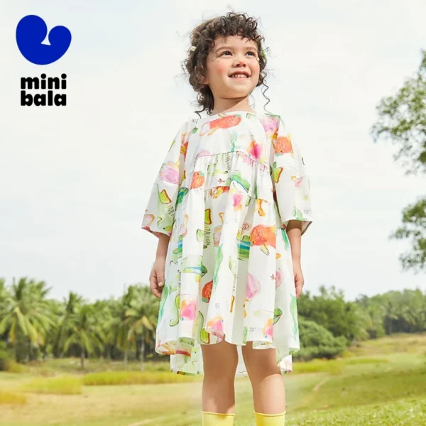 Beach Dress Girls Dresses Pure Cotton Raglan Sleeve - Image 5