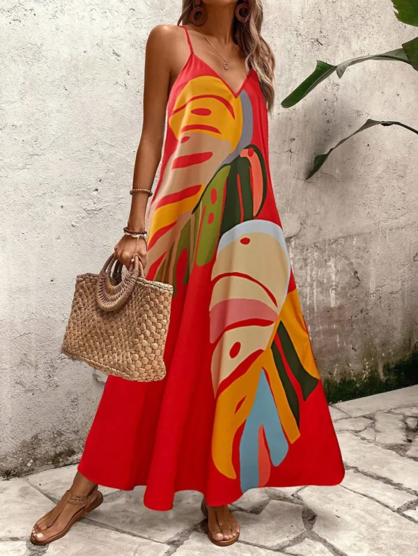 Tropical Print Ankle-Length Dress