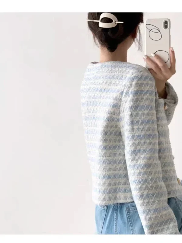 Winter Women Elegant Tweed Cardigan Short Coat - Image 4