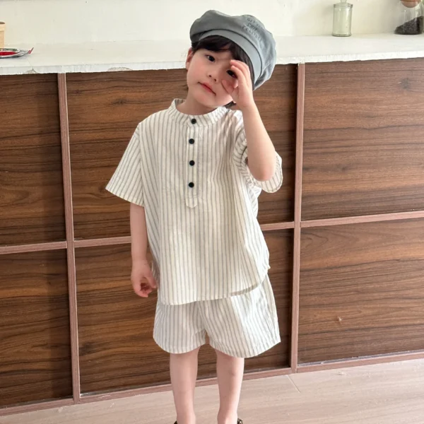 Brother Sister Clothes Short Sleeve Stripes Baby Boy's Suit - Image 3