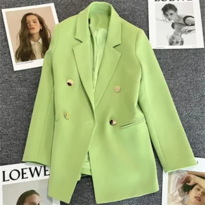 Green Metal Buckle Women's White Suit Jacket Casual Versatile