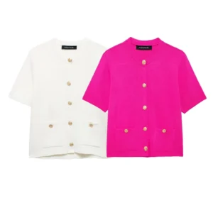 TRAF Women's Knitted Outerwear Elegant Short Sleeve Jacket Coat