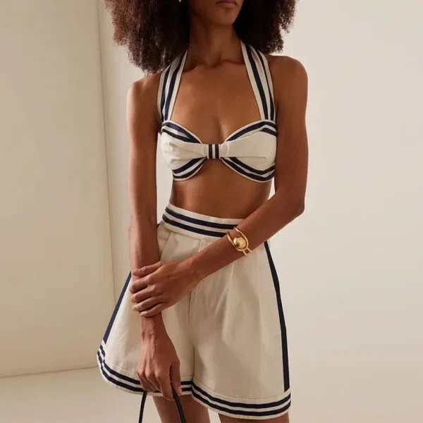 High Waist Bikini Set Navy Beach Sexy Swimwear - Image 2