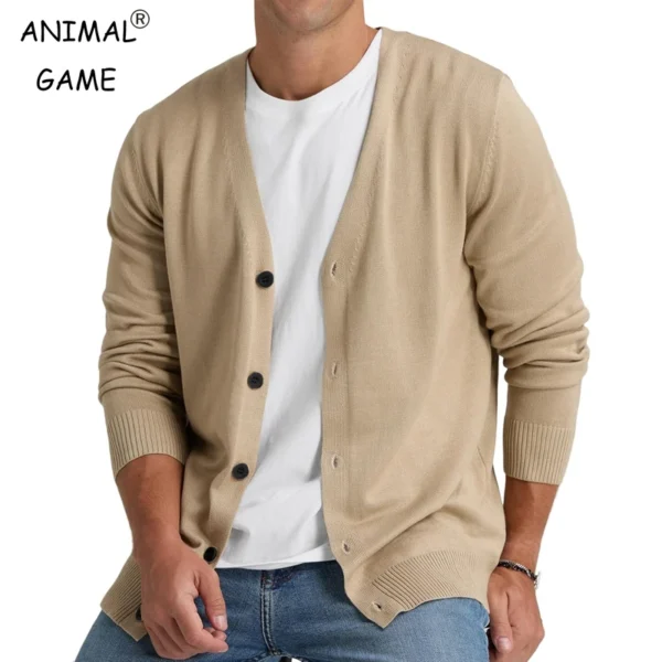 New Mens Cardigan Sweater Vintage V-Neck Long Sleeve