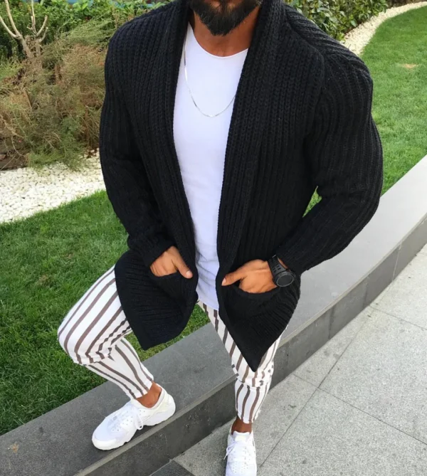 Slim Fit Long Sleeve Cardigan Polo Knit Top Sweater Men - Image 4