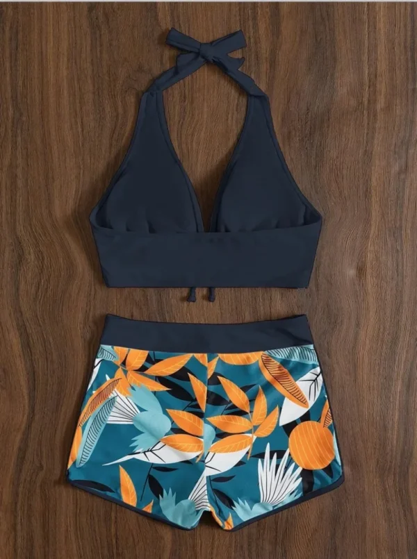 Fashion Printed Swimsuit Women Spliced Lace Up Sporty Surfing Bikini - Image 5