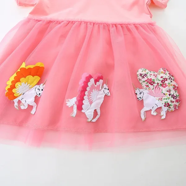 Children Girls Dress Short Sleeve Cotton Spliced Mesh - Image 4