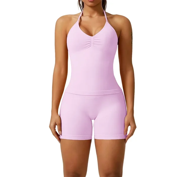 Hanging neck sports bra yoga suit set, fitness vest - Image 6