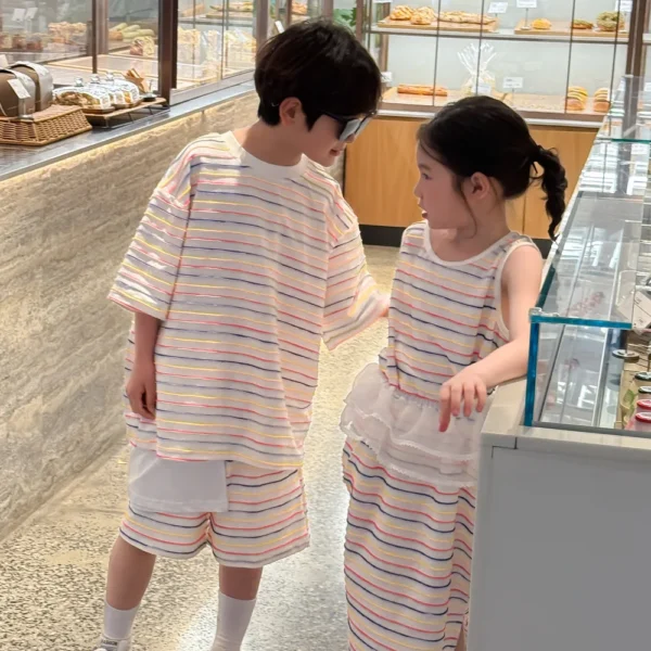 Brother and Sister Clothes  Striped Boy' Suit Short - Image 3