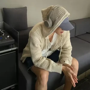 Men's Casual Hollow Coats Breathable Cardigan Sweater