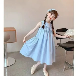 Children Dress Solid Ruched Sleeveless  Girls Dress