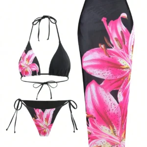 New Flower Bikini Set Women's High Waist Long Skirt