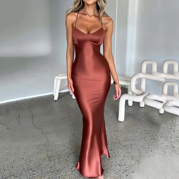Sexy Satin Backless Mermaid Slip Dress with Lace-Up & Sweetheart Neck