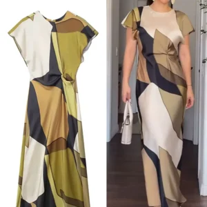 Vintage Print Cinched Midi Dress