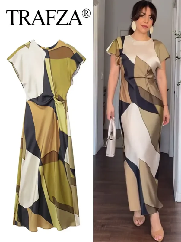 Vintage Print Cinched Midi Dress