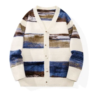 Retro Lazy Striped Cardigan Sweater Coat unisex