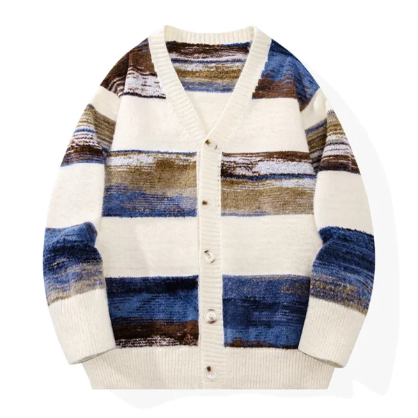 Retro Lazy Striped Cardigan Sweater Coat unisex