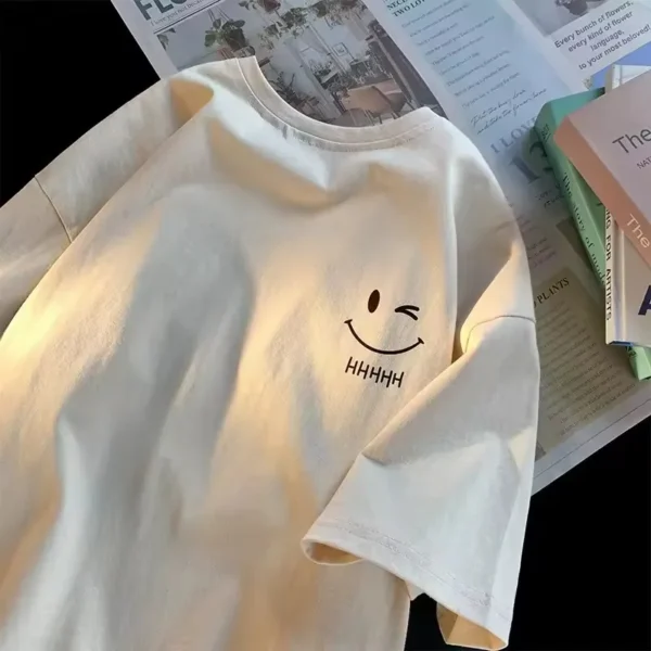 New Style 100% Cotton Smile Patterned Short-Sleeved T-Shirt - Image 2