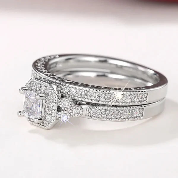 925 Sterling Silver Set Rings for Women 2Pcs Luxury Cubic Zircon - Image 5