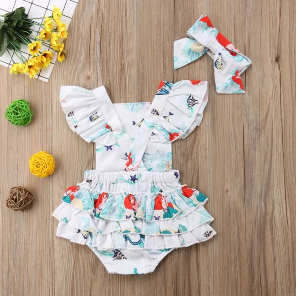 Newborn Baby Girls  Romper with Headband Mermaid - Image 6