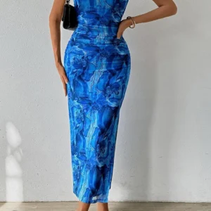 Sexy Chestless Slit Printed Dress