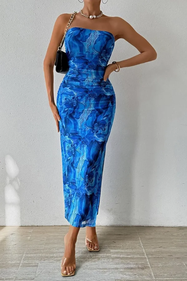 Sexy Chestless Slit Printed Dress
