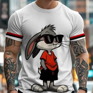 cartoon rabbit T-shirt for men with street style short sleeves