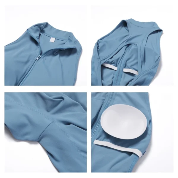 Women Sports Jumpsuit Zippers Yoga Rompers Backless Sportswear - Image 6