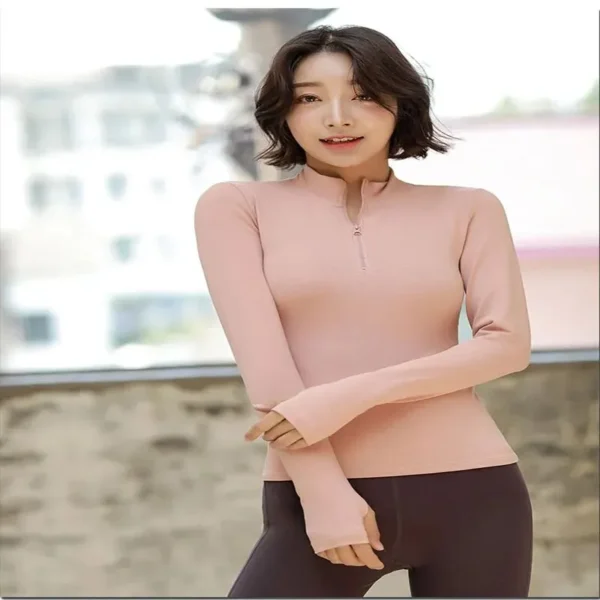 Women Half Zipper Casual Fitness Long Sleeve Yoga Wear - Image 4