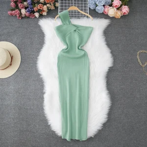 Y2K One-Shoulder Knit Bodycon Dress