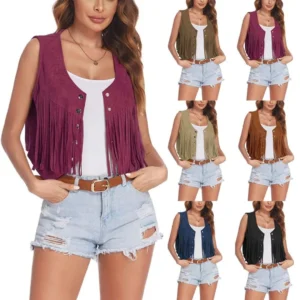 Women Faux Suede Ethnic Sleeveless For Jacket