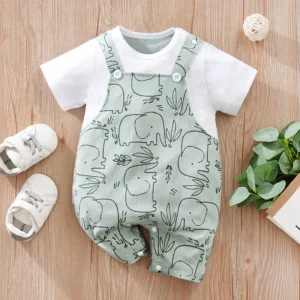 Boys And Girls Cute Cartoon Strap Elephant Print Cotton