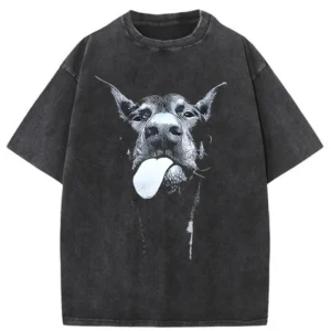Men Gothic Letter Dog Printed T-Shirt Hip Hop Streetwear