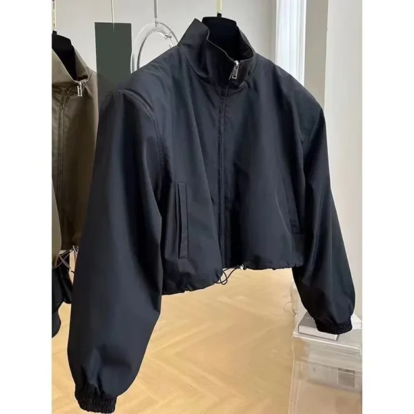 Korean Style Stand Collar Cropped Jacket For Women - Image 2