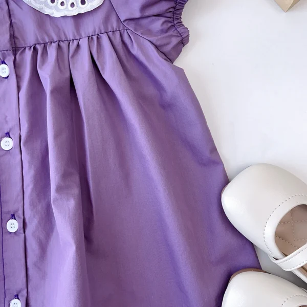 Girls Summer Dress Lace Collar Puff Sleeved  Children Clothes - Image 5