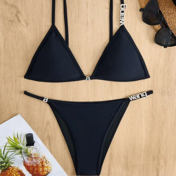 Sexy Ladies Bikini Set Pure Color Separate Diamond
