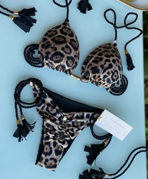 New Ladies Sexy Printed Rope Bikini Split Swimsuit - Image 4