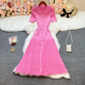 YuooMuoo Brand Fashion Elegant Patchwork Knitted Long Dress