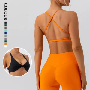Front Twist Padded Cross Strap Sports Bra Sexy Back Fitness