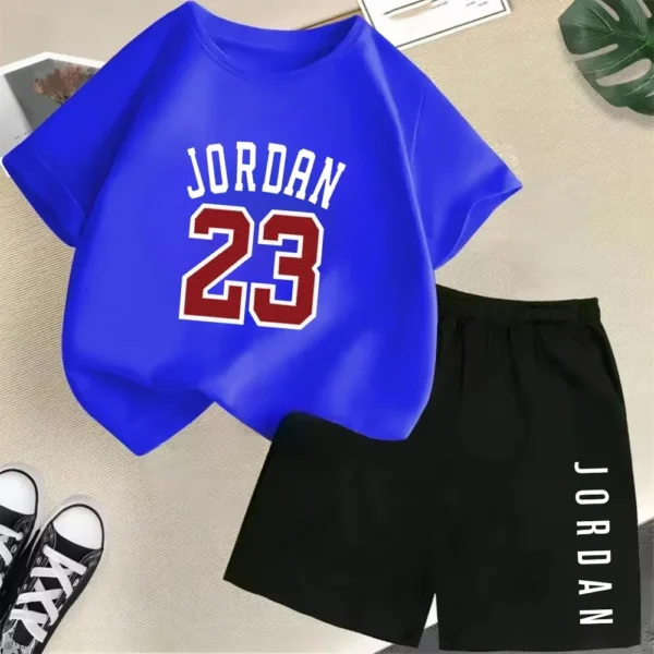 Children Short Sleeve T-shirt+Shorts 2pcs Set Kids Boys Girls - Image 3