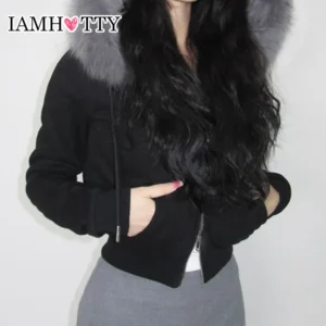 Korean Style Faux Feather Hooded Jacket